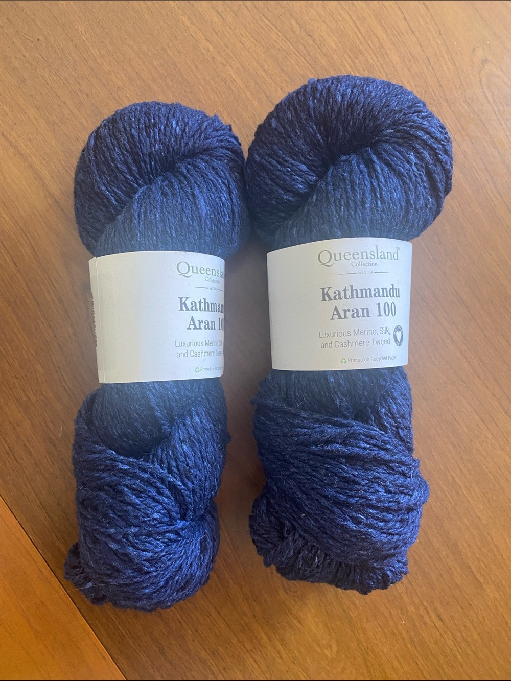 Queensland Kathmandu Aran 100 Navy merino, silk, & cashmere tweed yarn
